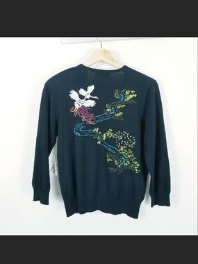 Embroidered Crane & Blossom Sweater - Black
